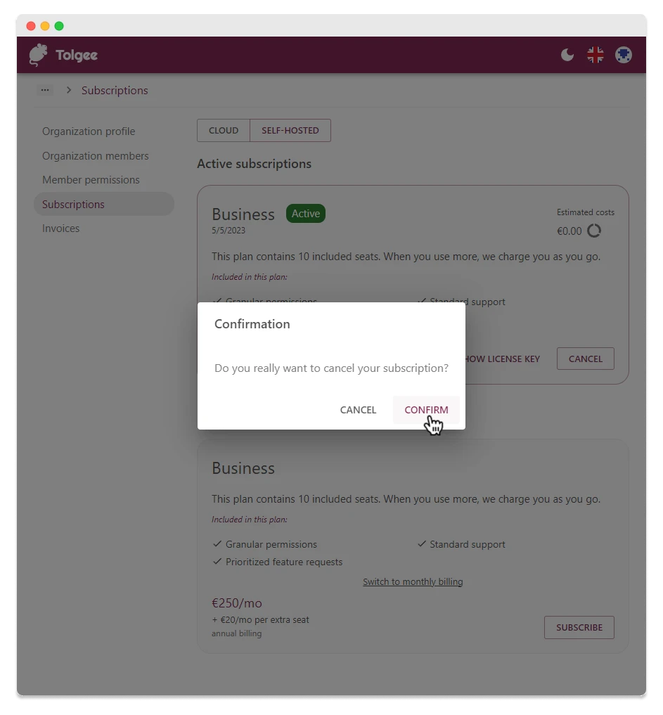Confirm cancellation